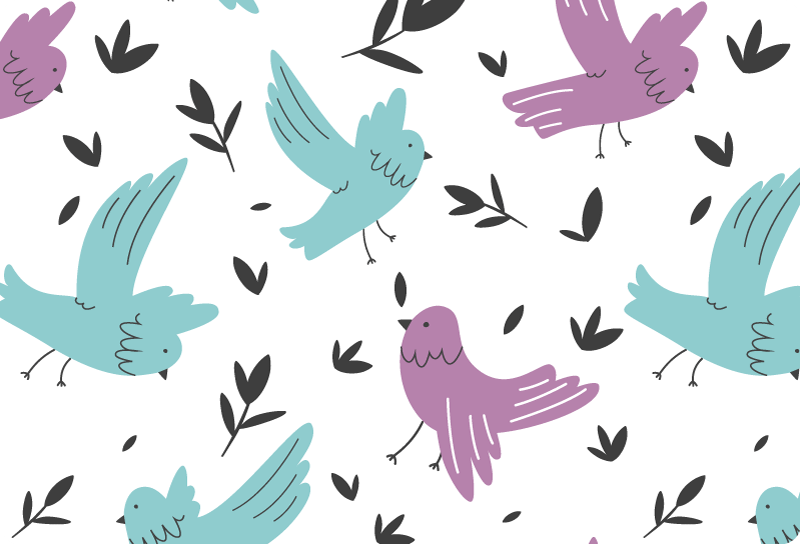 Dieren vinyl tapijt blauwe en paarse vogels - TenStickers