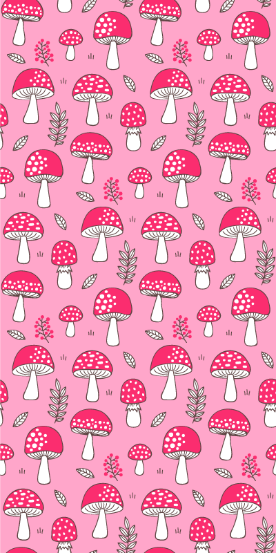 Vinyl tapijt bloemen en planten klassieke roze paddenstoelen - TenStickers
