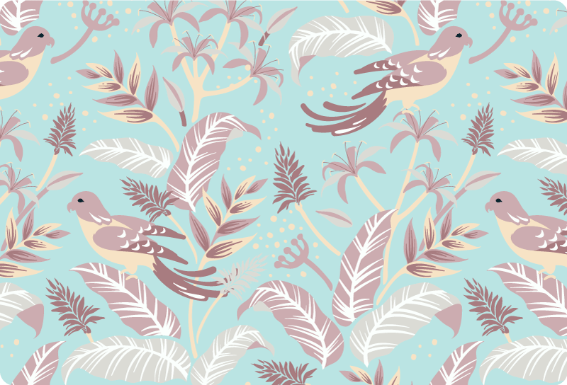 Vinyl tapijt bloemen en planten blauw en roze patroon - TenStickers