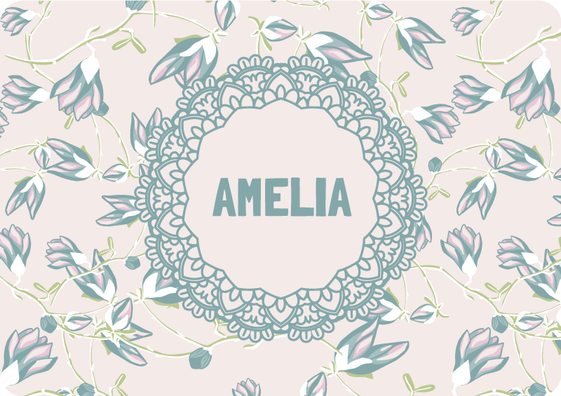 Vinyl tapijt bloemen en planten bladeren en naam - TenStickers