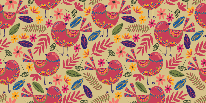 Vinyl tapijt bloemen en planten kleurrijke vogelkunst - TenStickers
