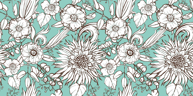 Vinyl tapijt bloemen en planten zonnebloem patroon - TenStickers