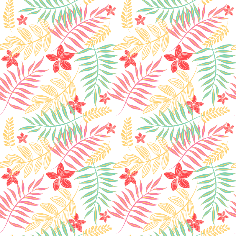 Vinyl tapijt bloemen en planten neon bladeren ontwerp - TenStickers