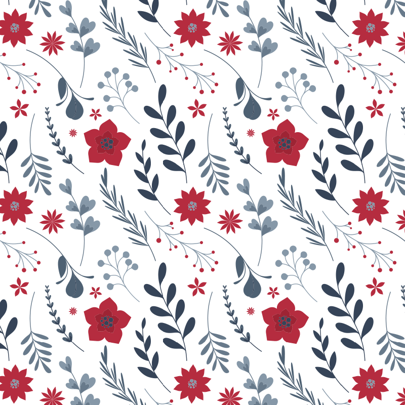 Vinyl tapijt bloemen en planten wit en rood bloemenpatroon - TenStickers