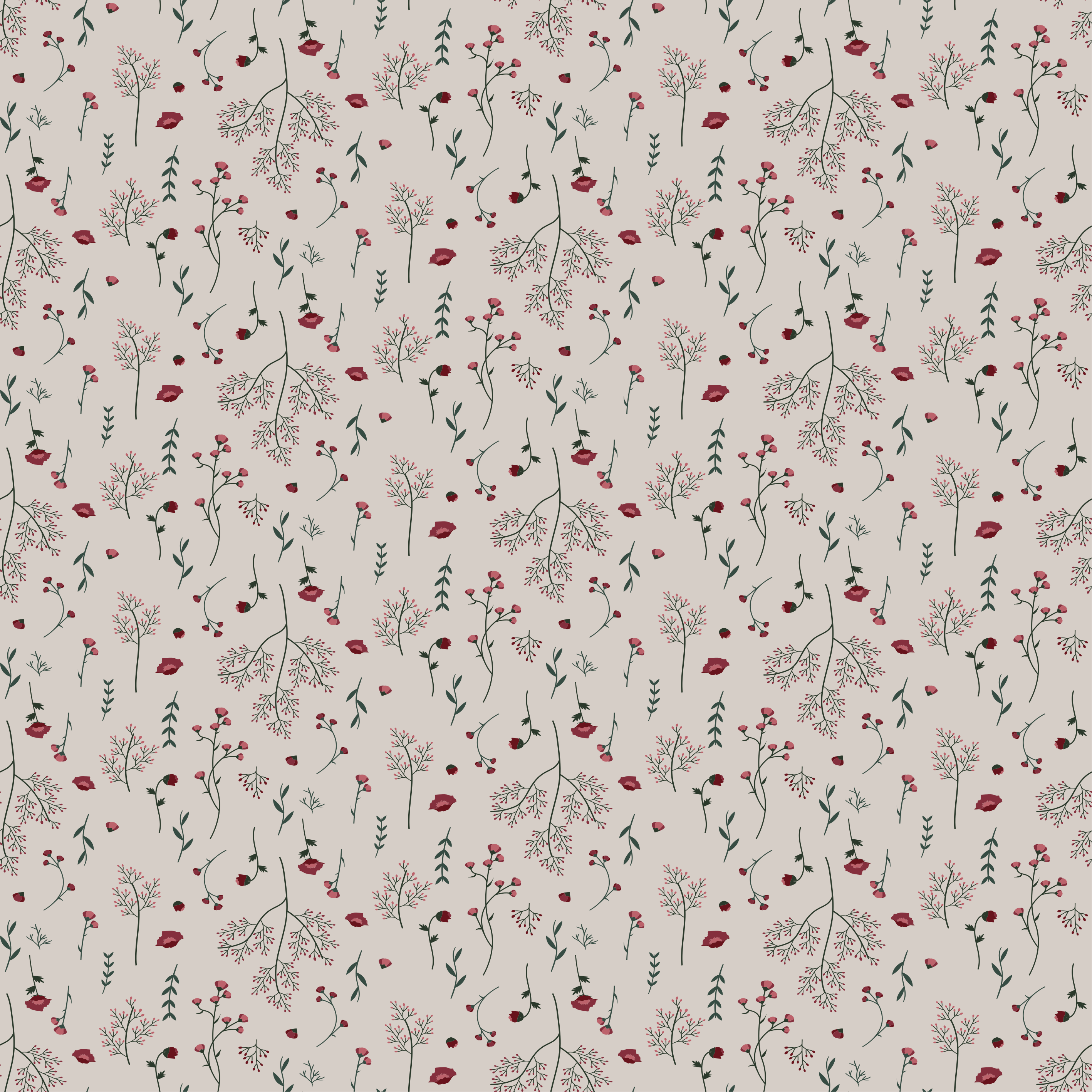 Vinyl tapijt bloemen en planten minimalistisch rood patroon - TenStickers