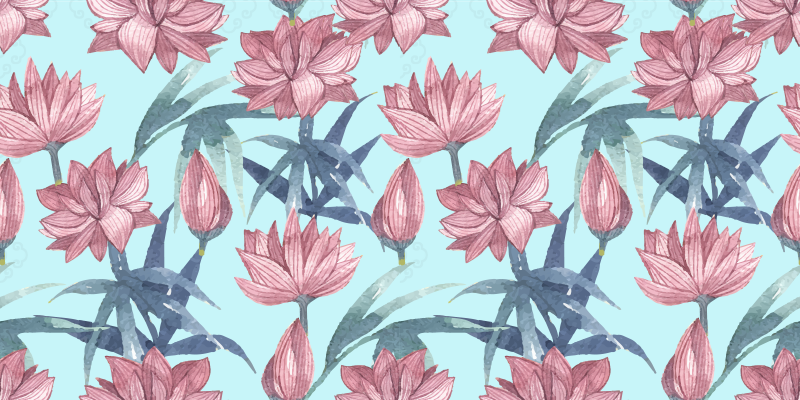 Vinyl tapijt bloemen en planten aquarel blauw - TenStickers