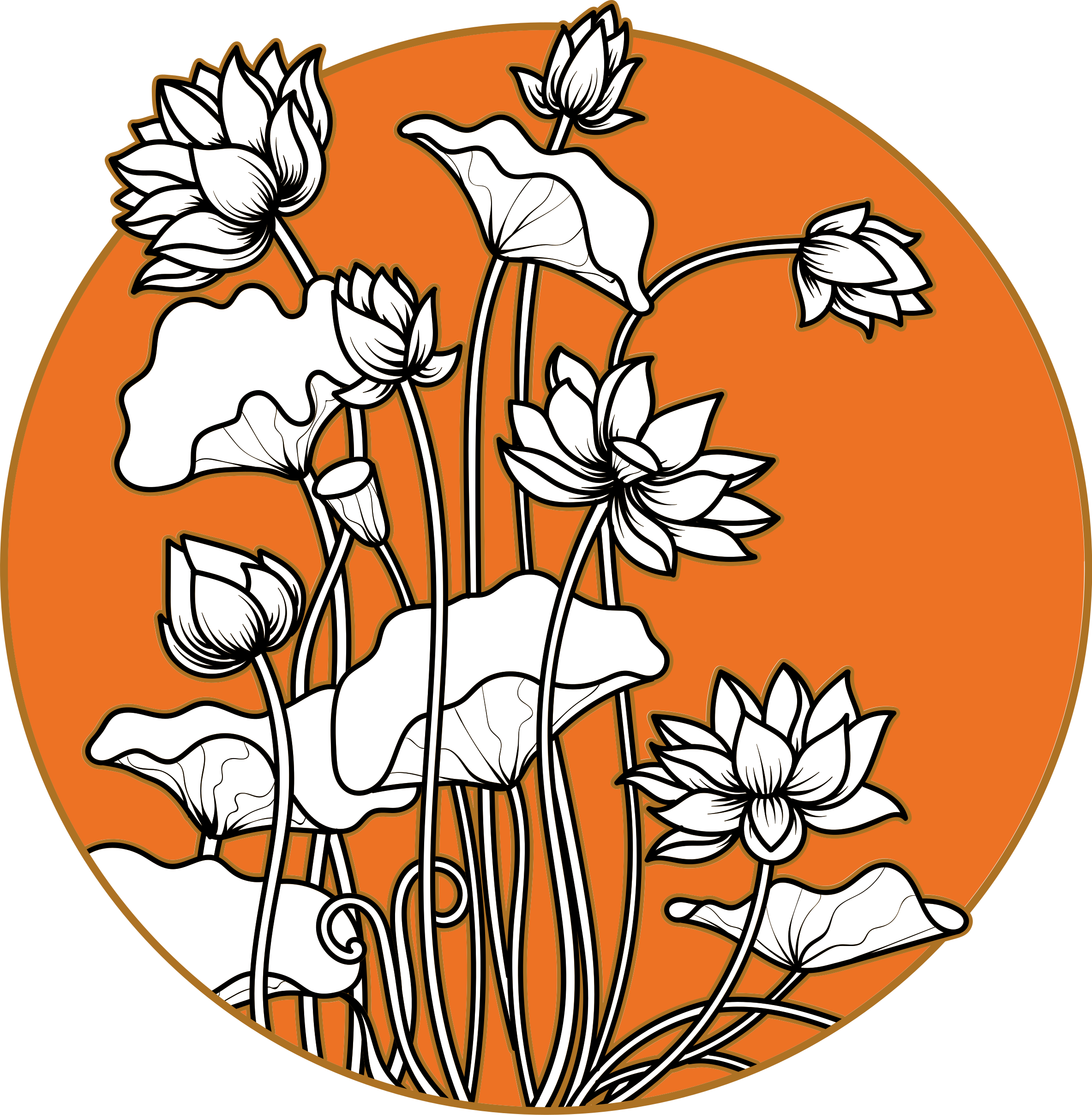 Vinyl tapijt bloemen en planten lotus illustratiestijl - TenStickers