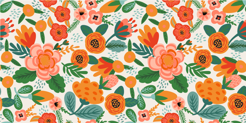 Vinyl tapijt bloemen en planten in rood en oranje folklore - TenStickers