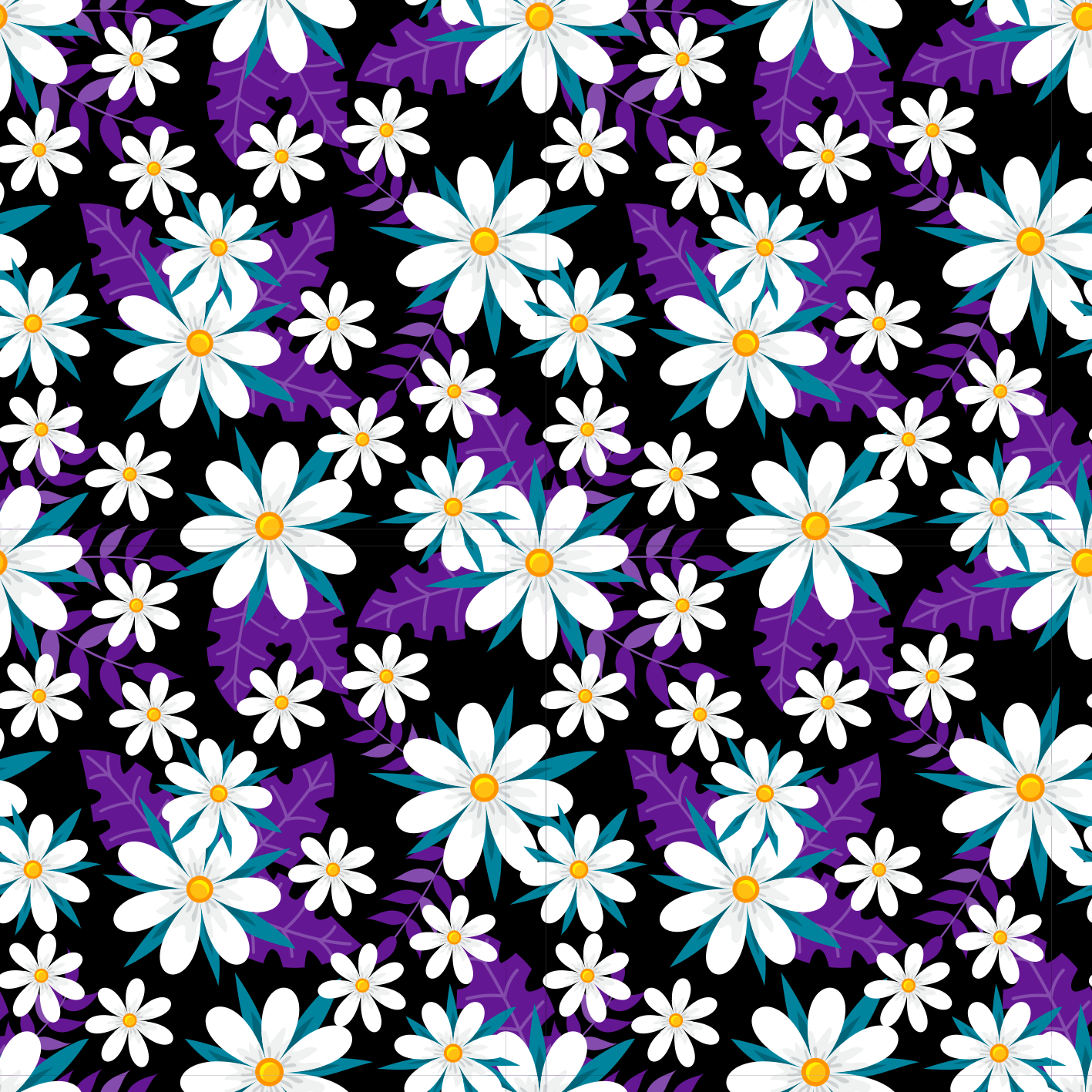 Vinyl tapijt bloemen en planten bloemen op zwart - TenStickers