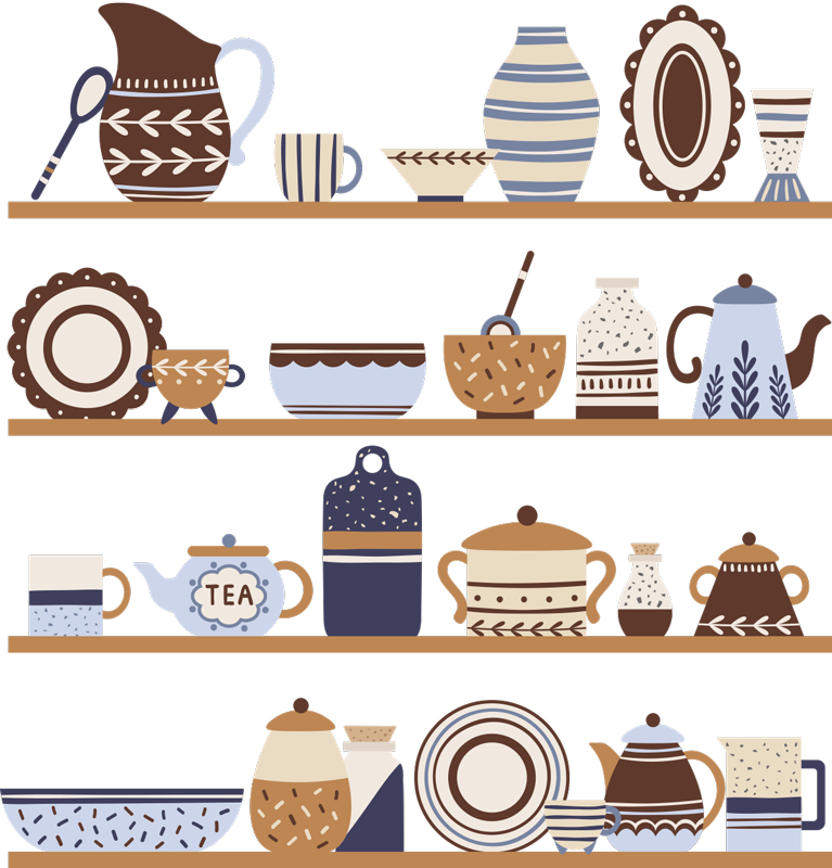 Vinyl tapijt keuken met serviesplanken - TenStickers