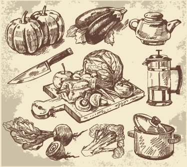 Vinyl tapijt keuken vintage illustratie - TenStickers