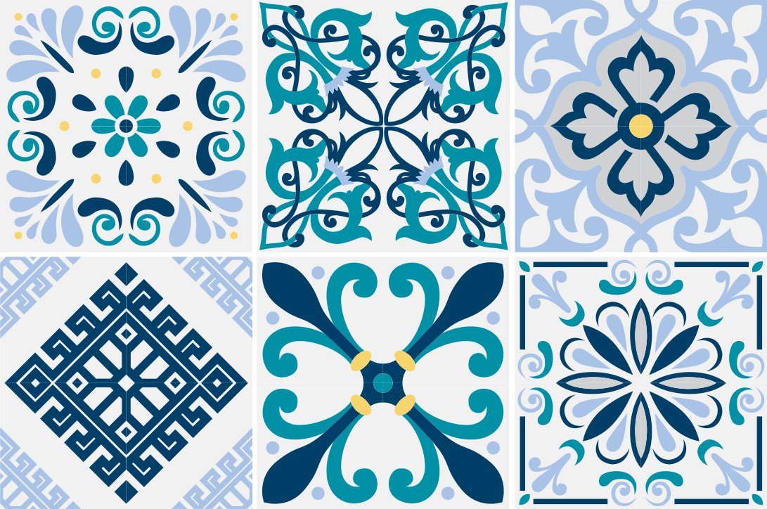 Vinyl tapijt keuken blauwe bloemen tegels - TenStickers