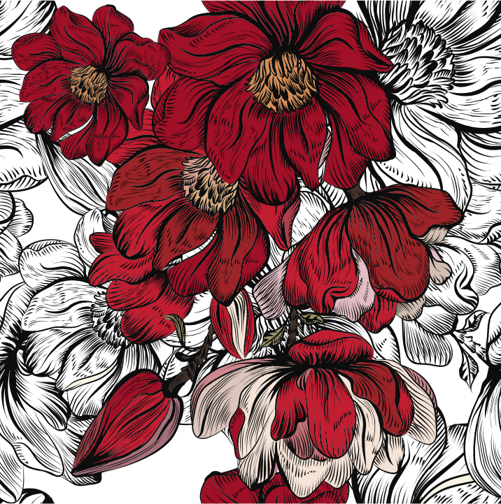 Vinyl tapijt eetkamer rode en witte bloemen - TenStickers