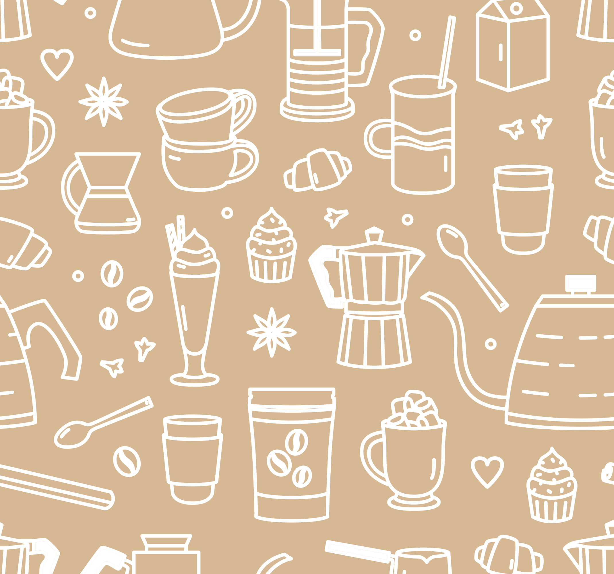 Vinyl tapijt keuken met patroon van koffiekoppen en glazen - TenStickers