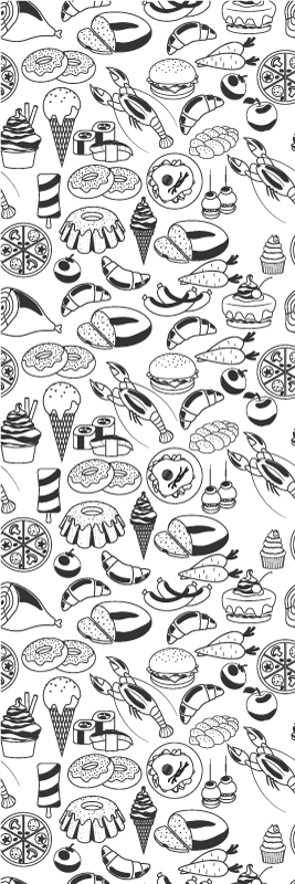 Vinyl tapijt keuken met voedseltekeningen patroon - TenStickers