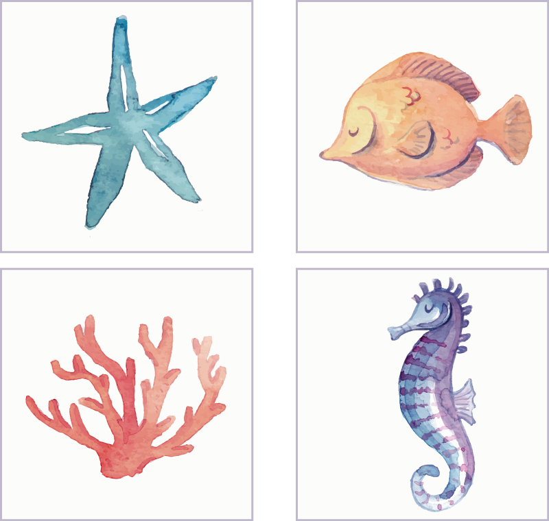Vinyl tapijt badkamer zeedieren - TenStickers