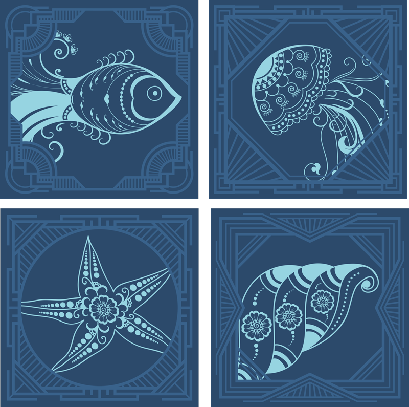 Vinyl tapijt badkamer sierlijke zeedieren tegels - TenStickers