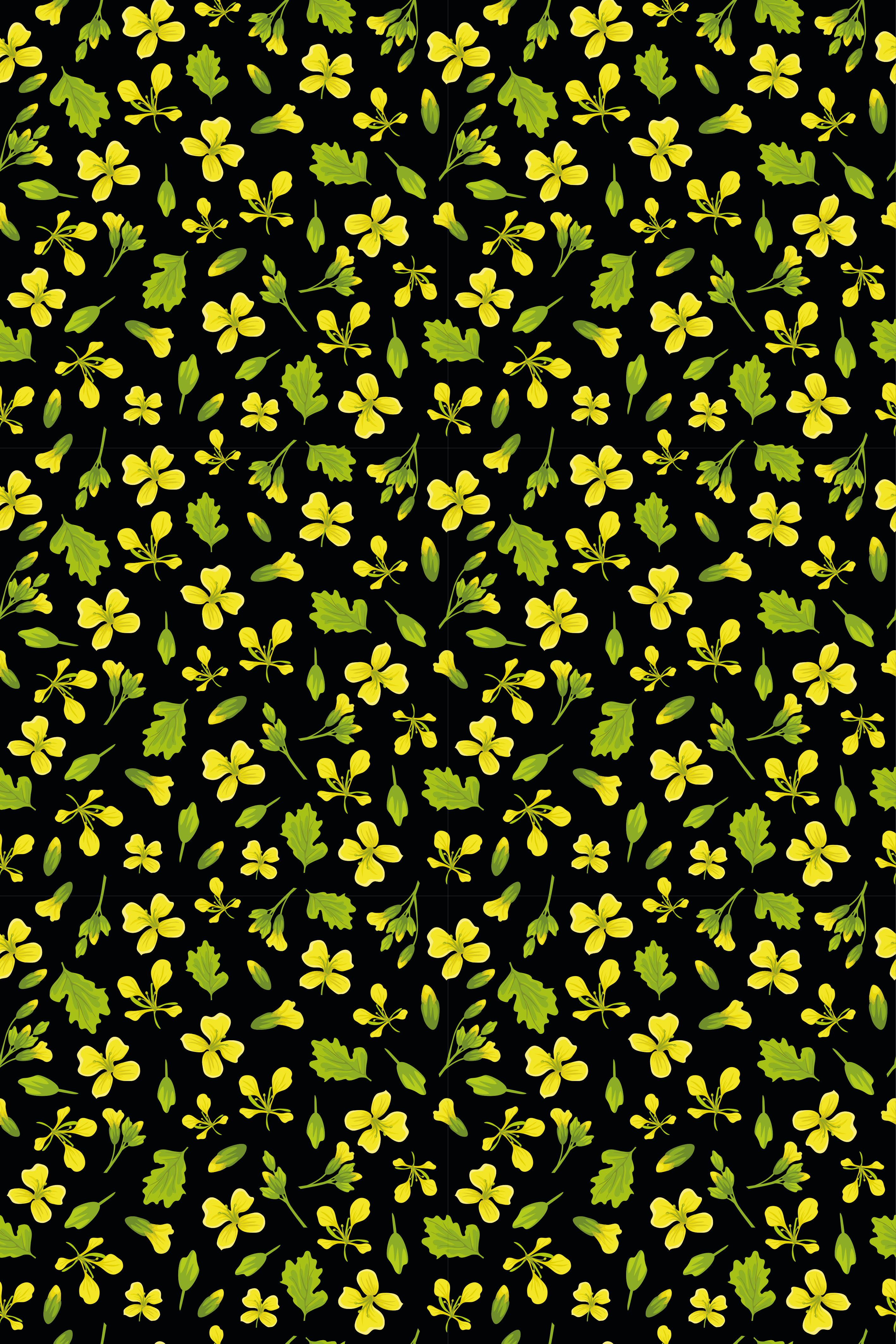 Vinyl tapijt bloemen en planten zwarte achtergrond met geel - TenStickers