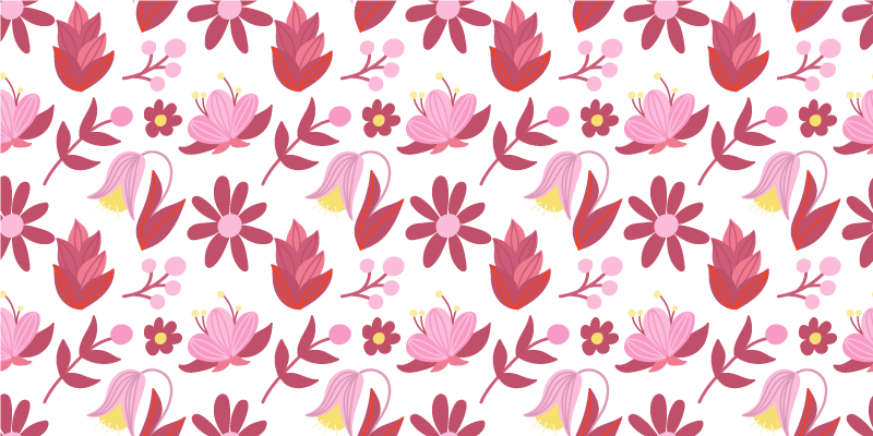 Vinyl tapijt bloemen en planten poolse volkskunst rood - TenStickers