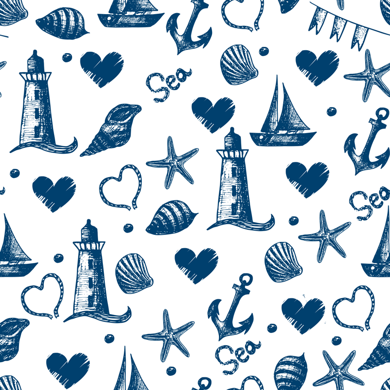 Vinyl tapijt bloemen en planten maritiem thema patroon - TenStickers