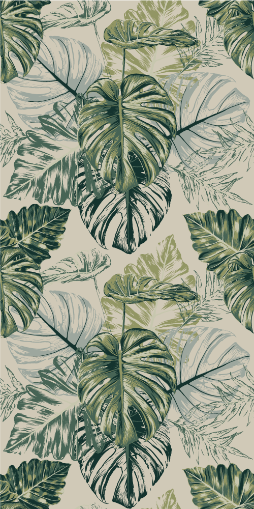 Vinyl tapijt slaapkamer vervaagde monstera vormen beige - TenStickers