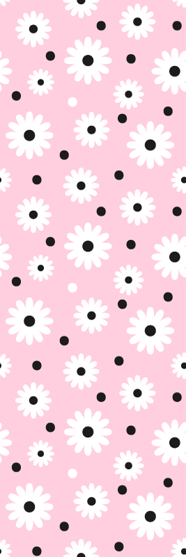 Vinyl tapijt slaapkamer roze zwarte stippen bloemenpatroon - TenStickers