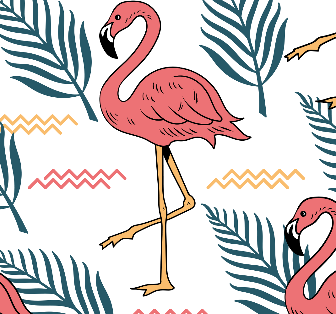 Vinyl tapijt slaapkamer tropische bladeren met flamingo's - TenStickers