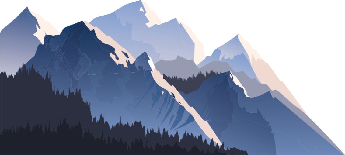 Vinyl tapijt natuur grijze bossen bergen en zon - TenStickers