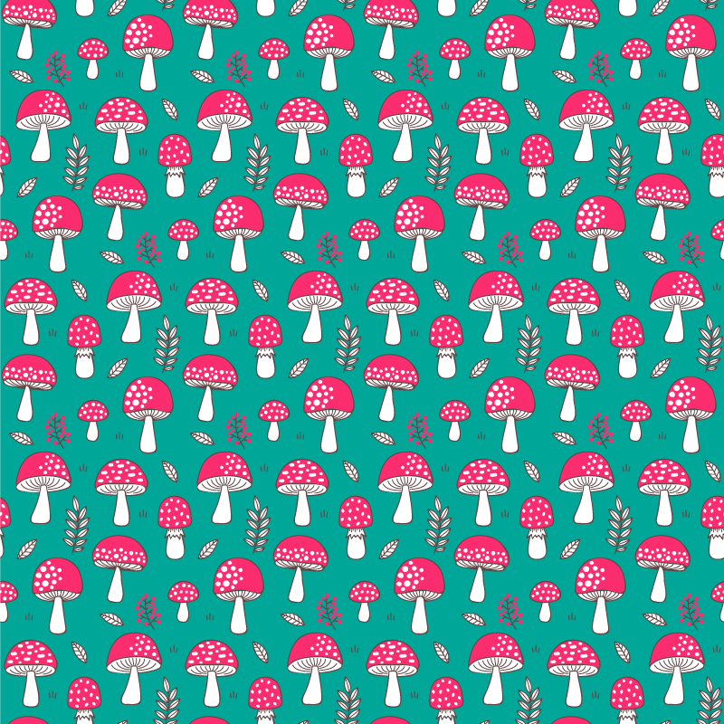 Vinyl tapijt natuur klassieke paddenstoelen op turquoise - TenStickers