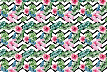 Vinyl tapijt bloemen en planten zigzag tropische lijnen - TenStickers