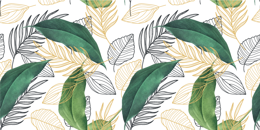 Vinyl tapijt bloemen en planten groene en gouden bladeren - TenStickers
