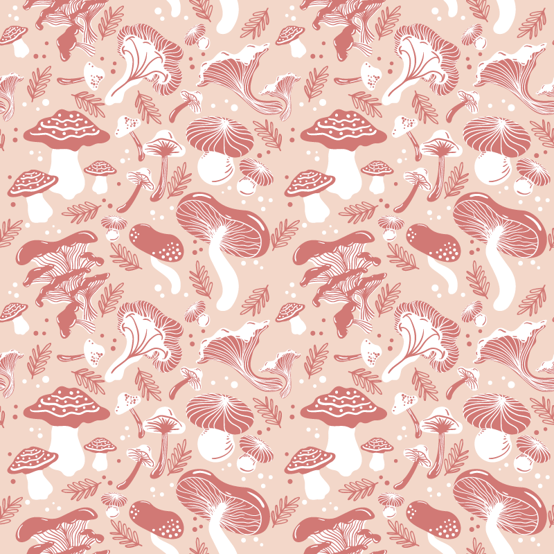 Vinyl tapijt bloemen en planten met paddenstoelen op beige - TenStickers