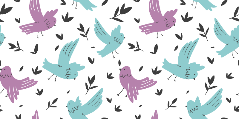 Vinyl tapijt bloemen en planten met blauwe en paarse vogels - TenStickers