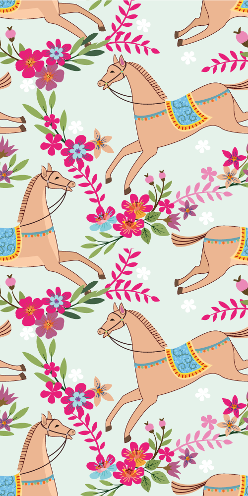 Vinyl tapijt slaapkamer roze bloemen paardenpatroon - TenStickers