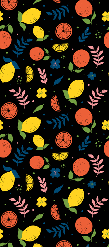 Vinyl tapijt slaapkamer citrusvruchten met bladeren - TenStickers