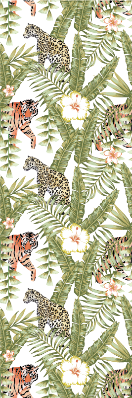 Vinyl tapijt slaapkamer leoparden tropische bladeren - TenStickers