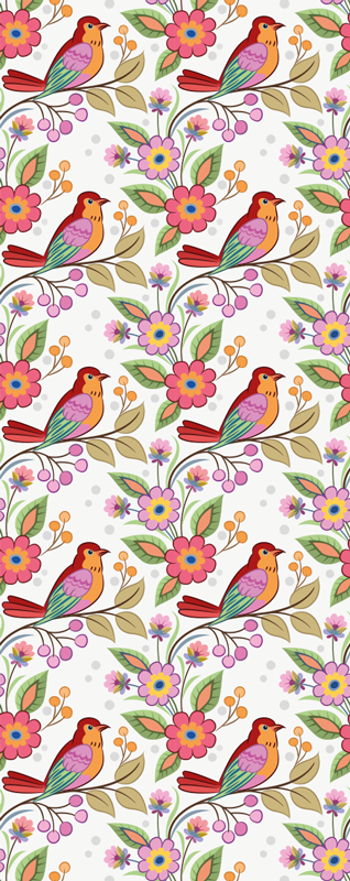 Vinyl tapijt slaapkamer rode en oranje vogel op groene boom - TenStickers