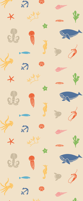 Vinyl tapijt slaapkamer zeedieren op lichtbeige achtergrond - TenStickers
