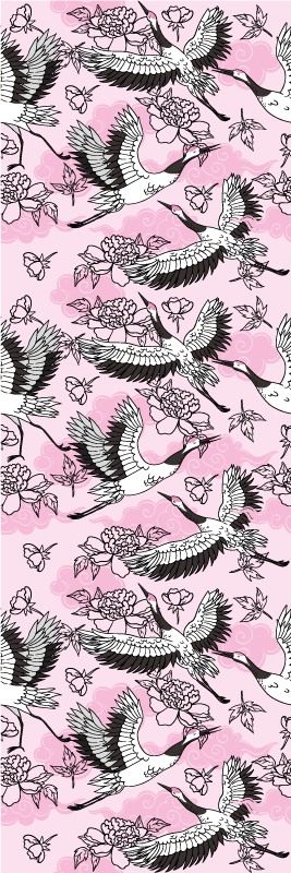 Vinyl tapijt slaapkamer modern roze patroon met vogels - TenStickers