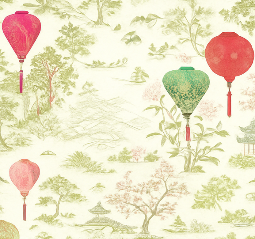 Vinyl tapijt slaapkamer oosters chinoiserie landschap - TenStickers