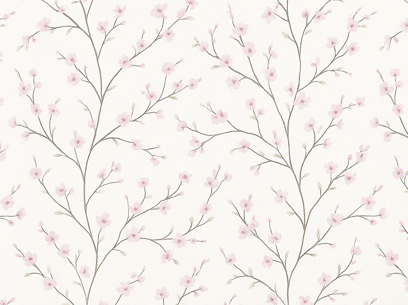 Vinyl tapijt slaapkamer grijze boom met roze bloemen - TenStickers