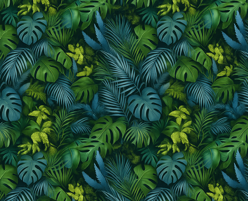 Vinyl tapijt slaapkamer groene en blauwe bladeren - TenStickers