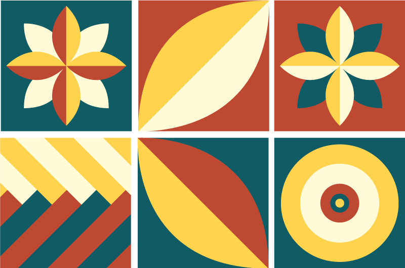 Vinyl tapijt geometrisch groen en oranje patroon - TenStickers