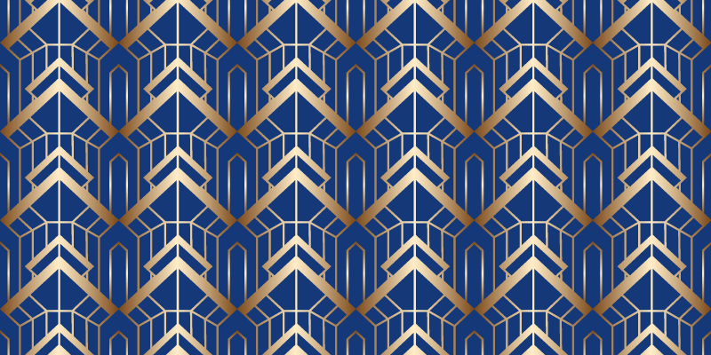 Vinyl tapijt geometrisch modern kunst blauw en goud patroon - TenStickers