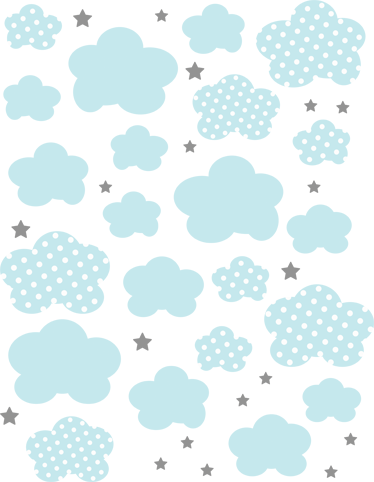 Vinyl tapijt kind blauwe wolken en grijze sterren - TenStickers