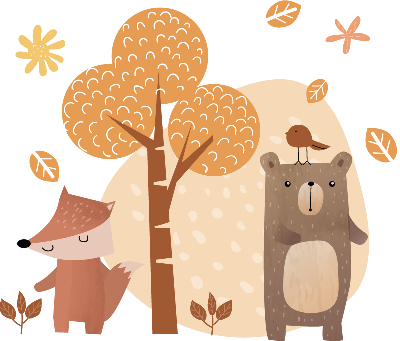 Vinyl tapijt kind dieren en boom - TenStickers