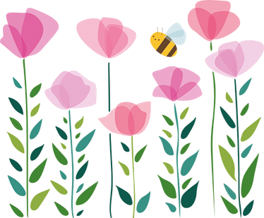 Vinyl tapijt kind met roze bloemen en bij - TenStickers