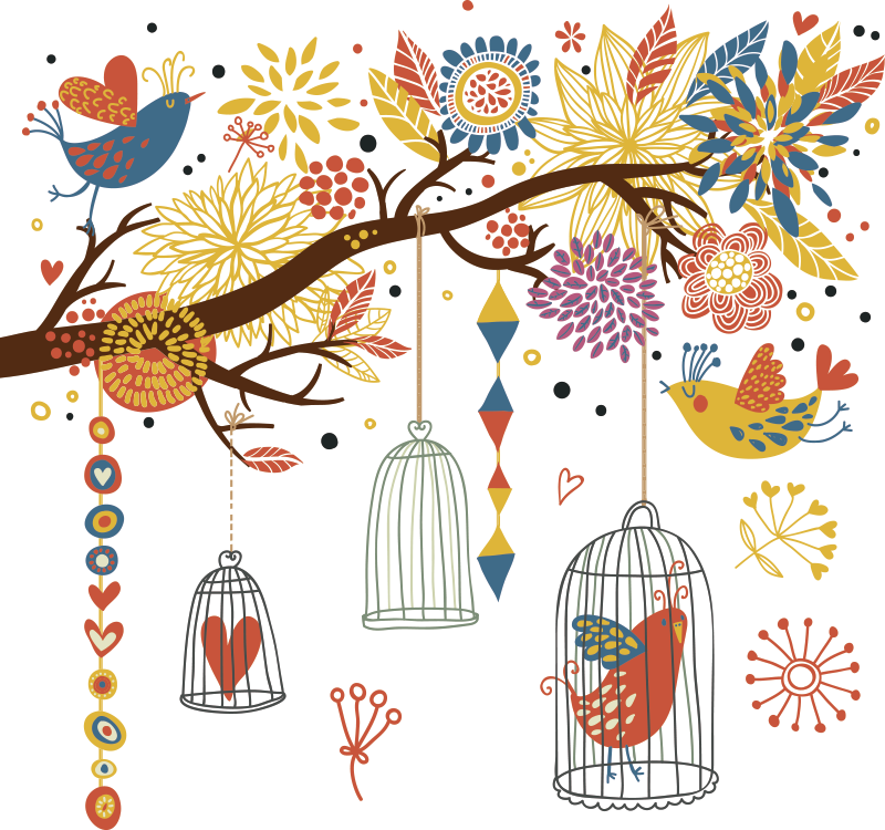 Vinyl tapijt kind decoratief vogels tuin - TenStickers
