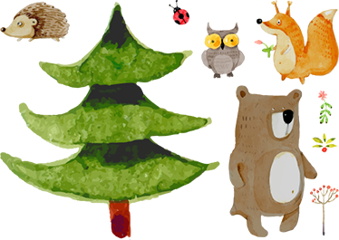 Vinyl tapijt kind met wilde bosdieren - TenStickers
