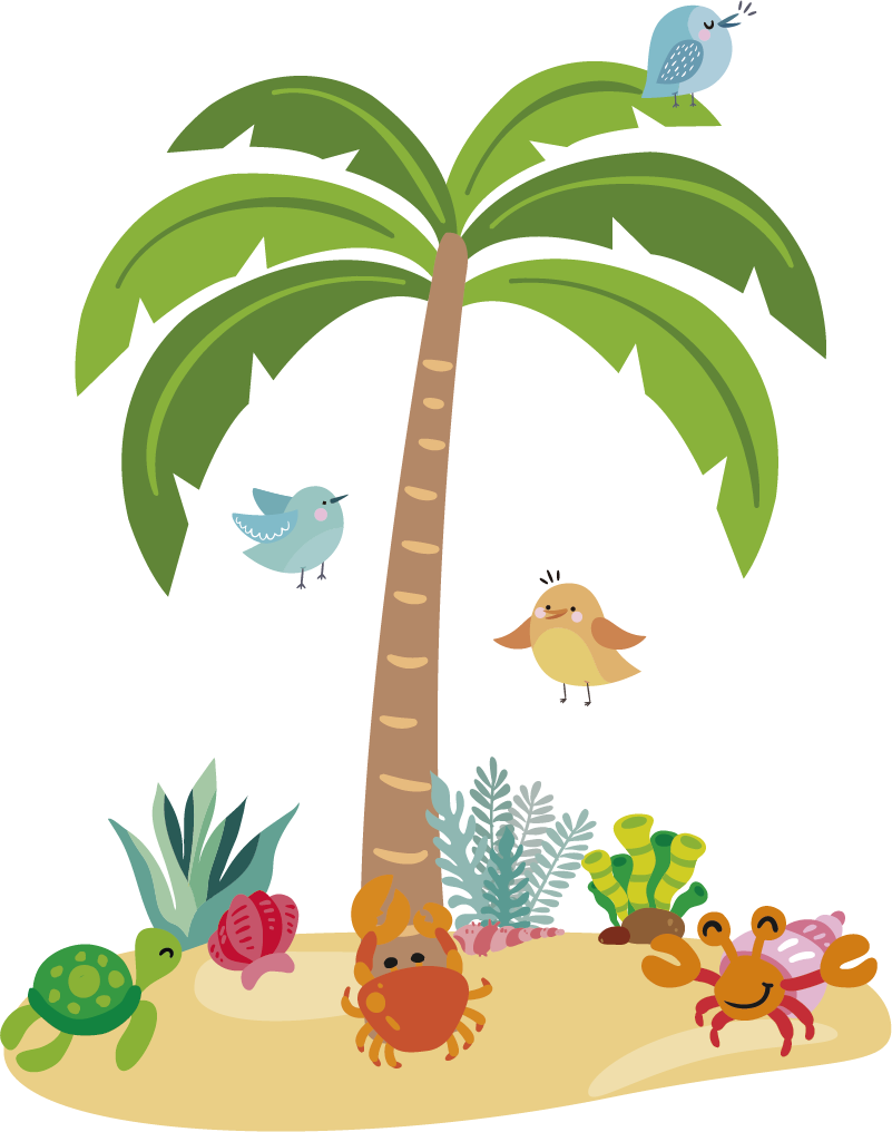 Vinyl tapijt kind palmbomen en zee dieren - TenStickers